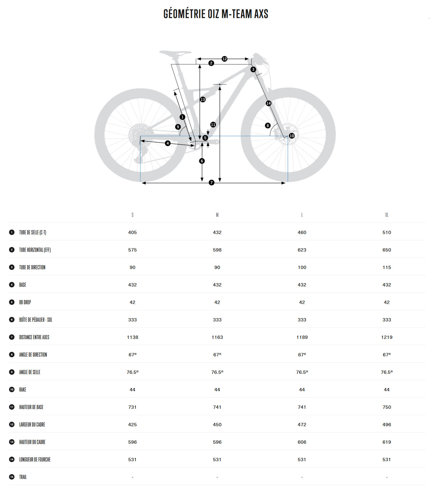 Guide de taille du vélo OIZ M-TEAM AXS année 2025